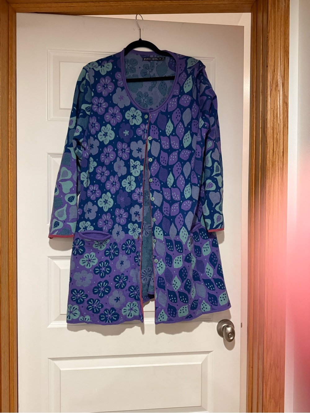 Gudrun Sjoden Purple and Teal Floral Knit Cardigan